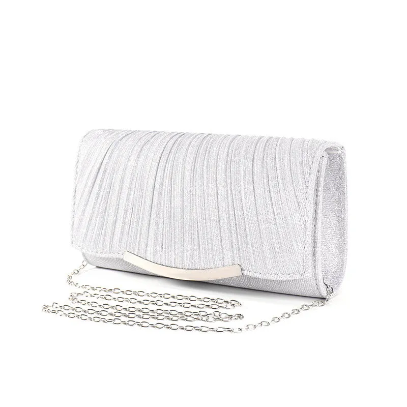 Ladies dinner bag solid colour flap chain crossbody bag in silver and champagne, 23x12x5.5 cm polyester