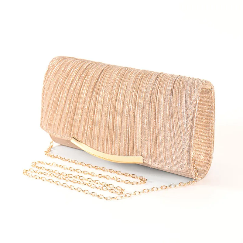 Ladies dinner bag solid colour flap chain crossbody bag in silver and champagne, 23x12x5.5 cm polyester