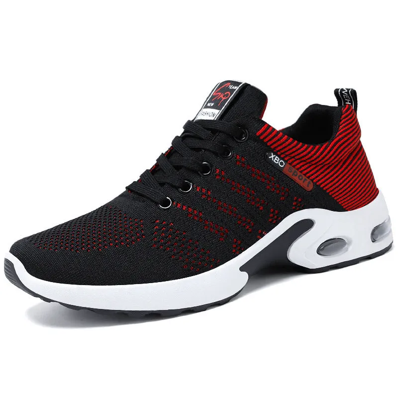 Men's breathable mesh lace-up running sneakers with striped design in black blue colour option