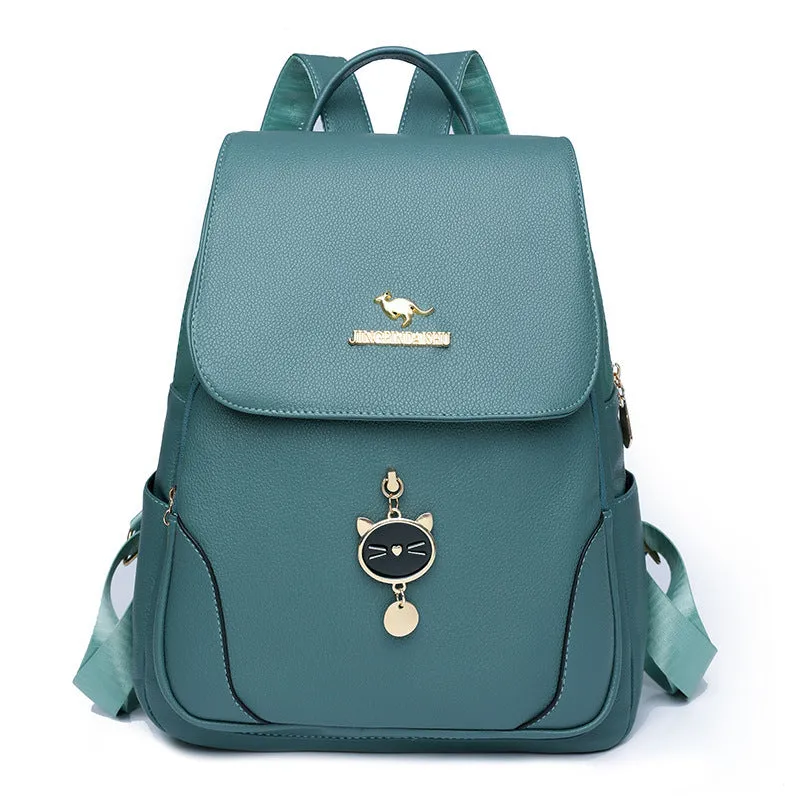 Women's soft PU leather backpack in street trend style with three-dimensional pocket