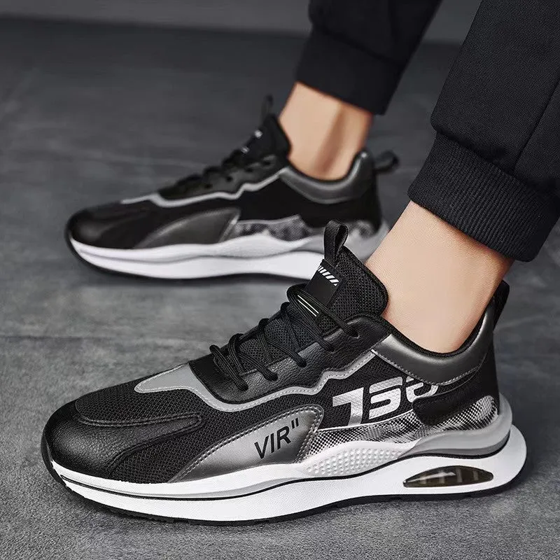 Air cushion mesh sneakers for men, lace up, breathable, non-slip rubber sole, round toe, flat heel, beige colour