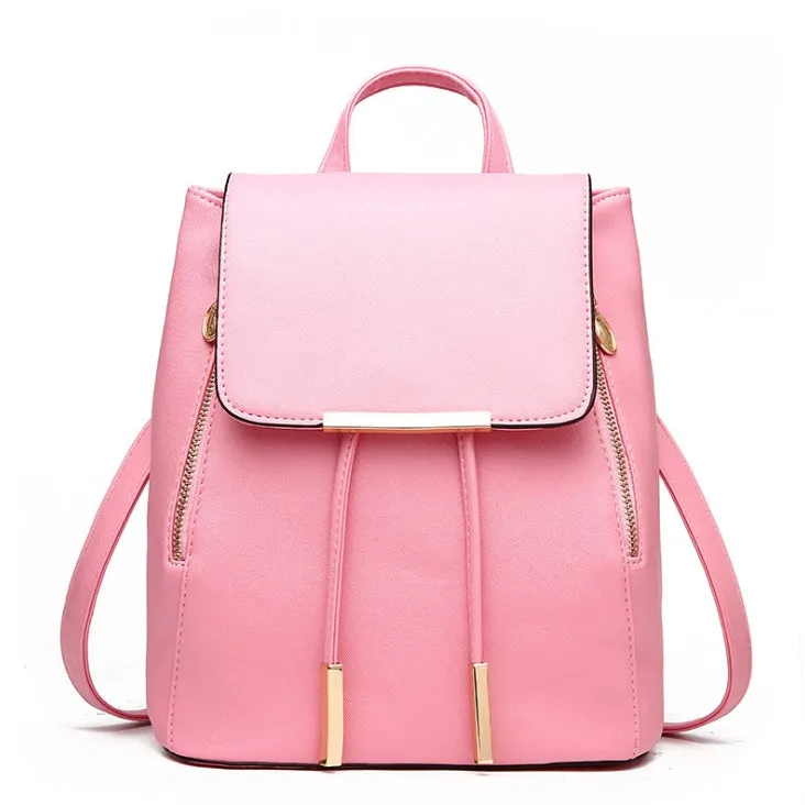 Women's PU leather backpack, bucket shape, soft handle, multiple internal pockets, solid colour matte finish