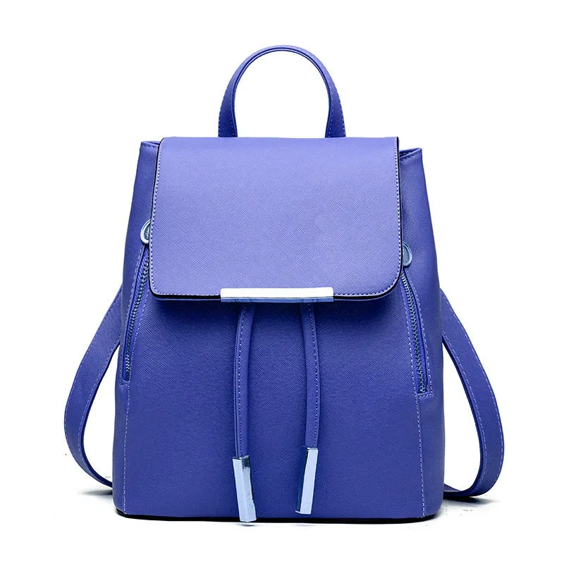 Women's PU leather backpack, bucket shape, soft handle, multiple internal pockets, solid colour matte finish