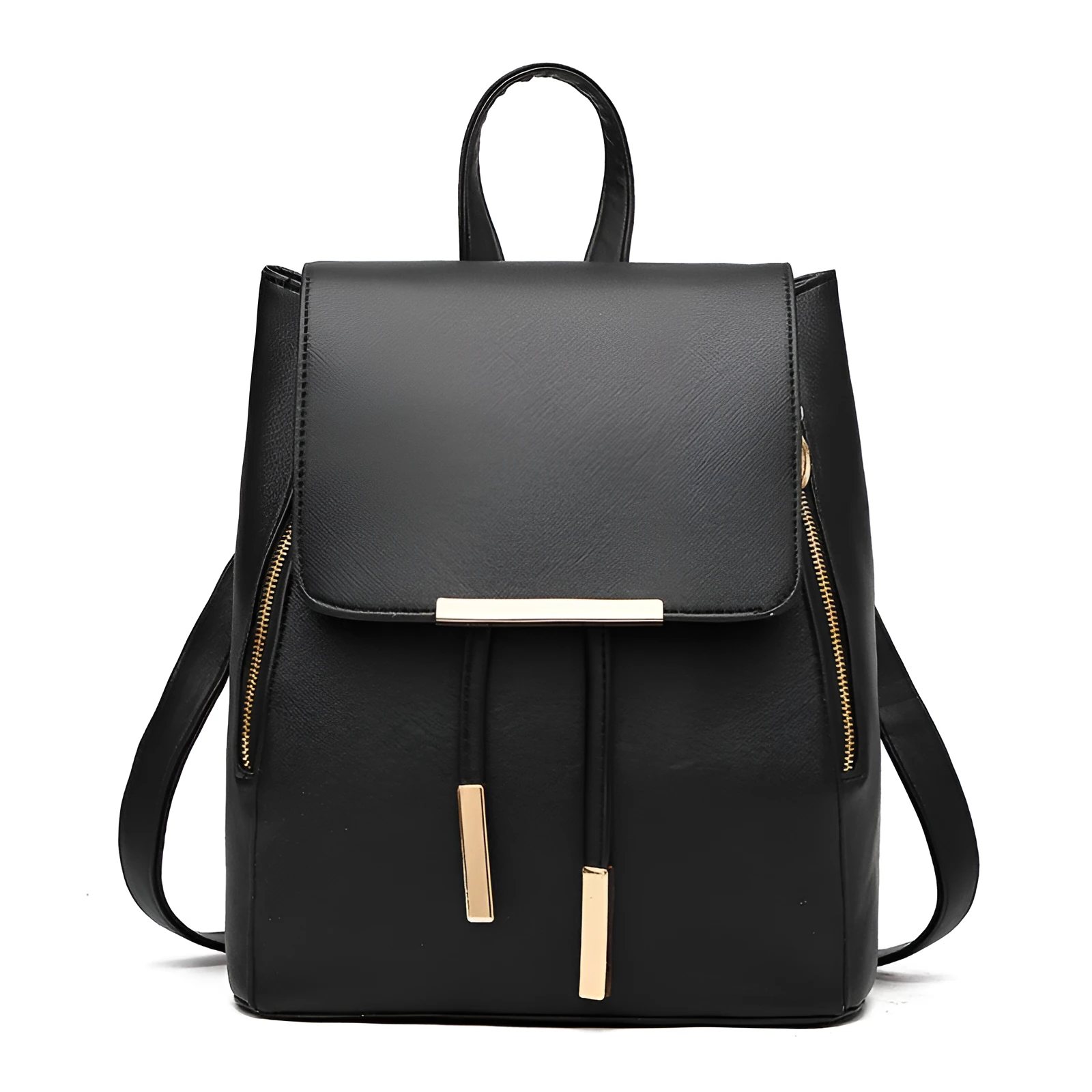 Women's PU leather backpack, bucket shape, soft handle, multiple internal pockets, solid colour matte finish