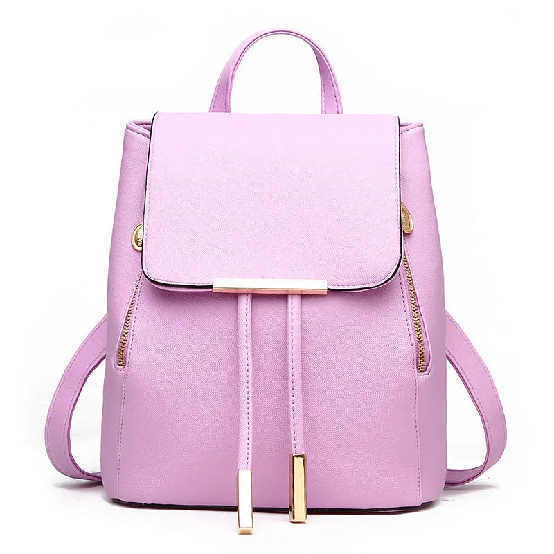 Women's PU leather backpack, bucket shape, soft handle, multiple internal pockets, solid colour matte finish