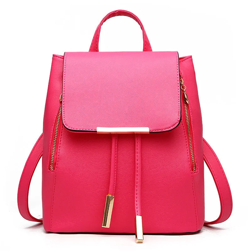 Women's PU leather backpack, bucket shape, soft handle, multiple internal pockets, solid colour matte finish