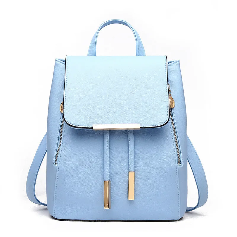 Women's PU leather backpack, bucket shape, soft handle, multiple internal pockets, solid colour matte finish