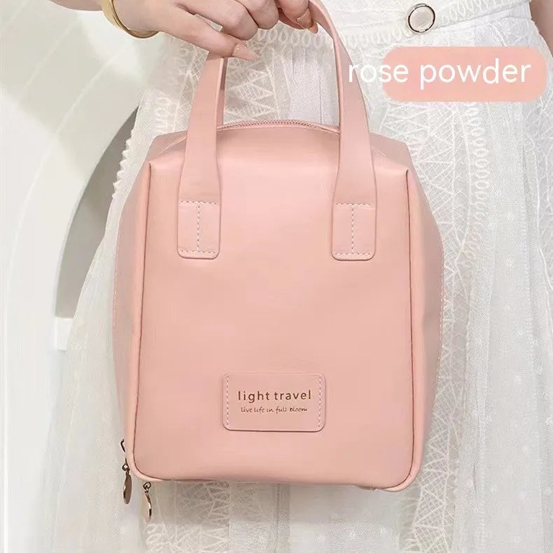 Shell shape PU leather waterproof cosmetic bag in milk apricot white with metal zipper