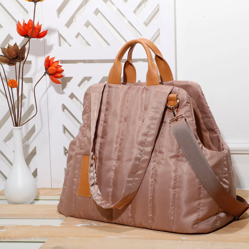 Lightweight waterproof polyester pet carrier bag for dogs and cats, 46x25x35cm, beige colour