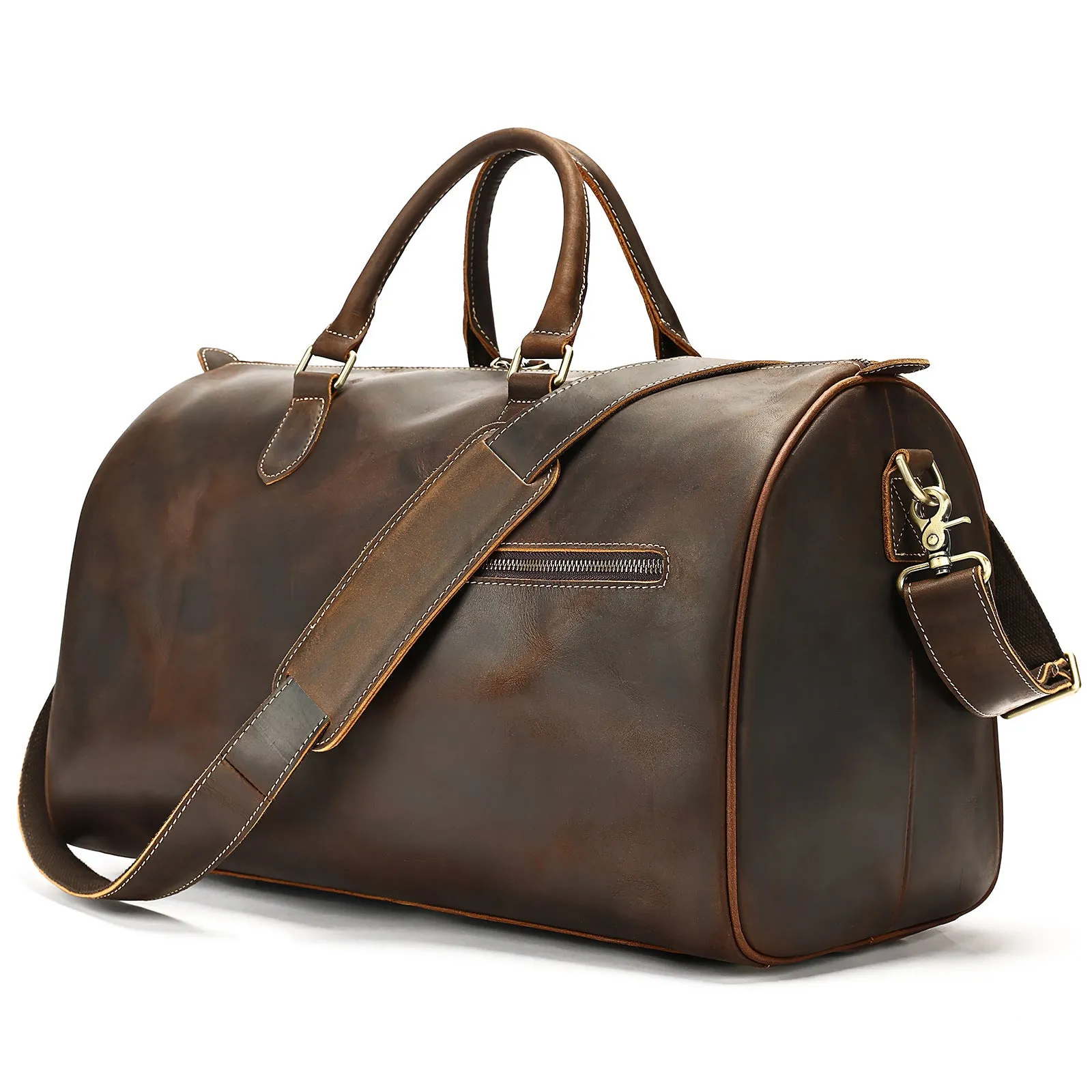 Genuine leather vintage-style crossbody bag for men in brown colour showing large capacity.