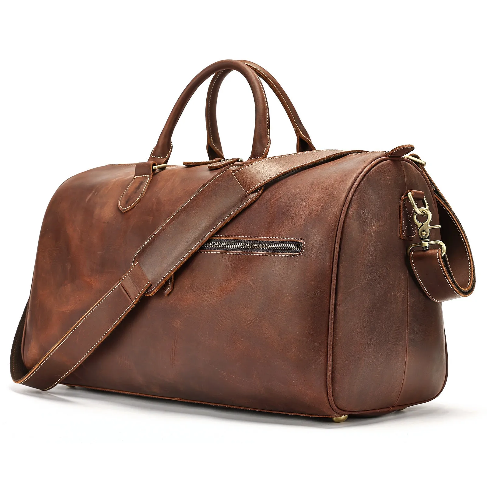 Genuine leather vintage-style crossbody bag for men in brown colour showing large capacity.