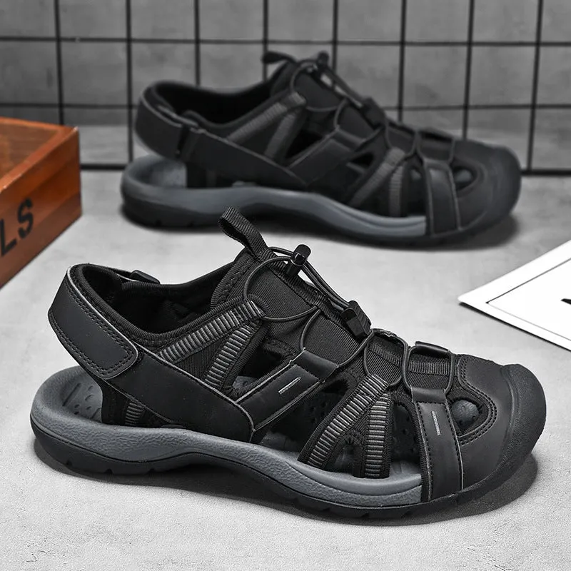 Men's blue casual sports shoes with Velcro strap and mesh upper on a rubber sole.