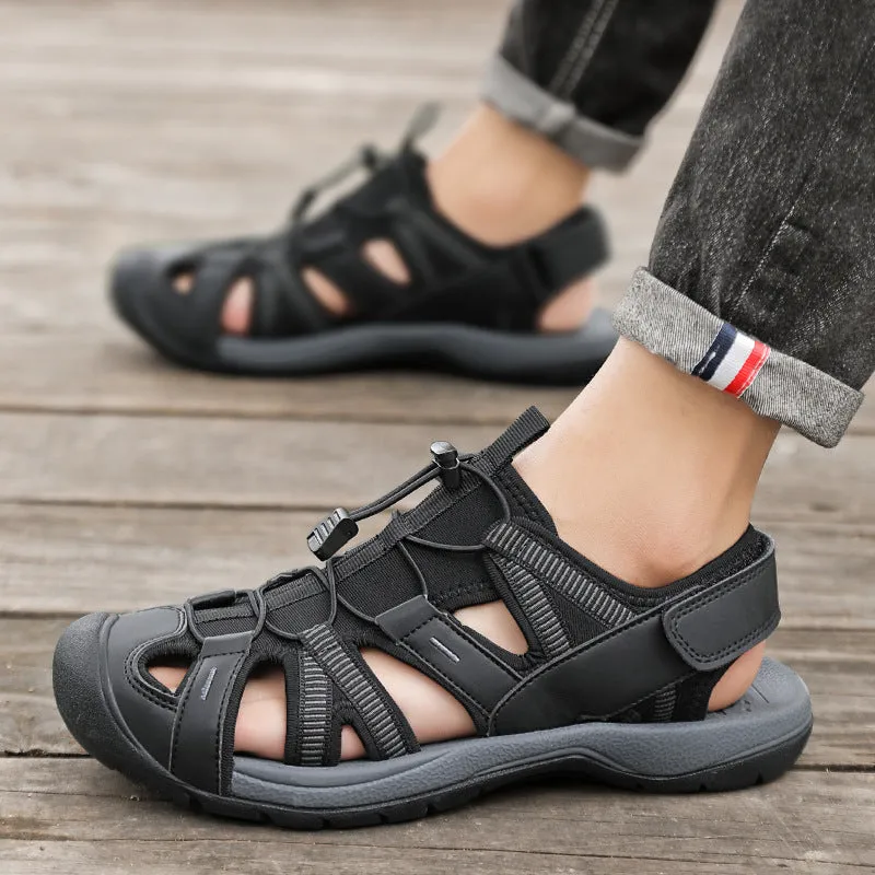 Men's blue casual sports shoes with Velcro strap and mesh upper on a rubber sole.