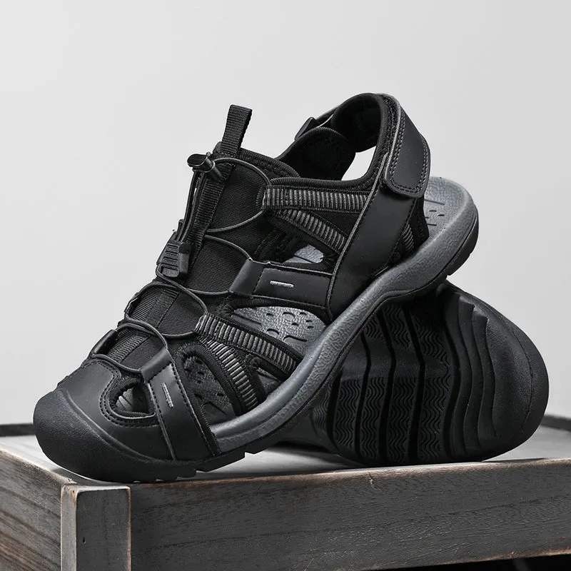 Men's blue casual sports shoes with Velcro strap and mesh upper on a rubber sole.