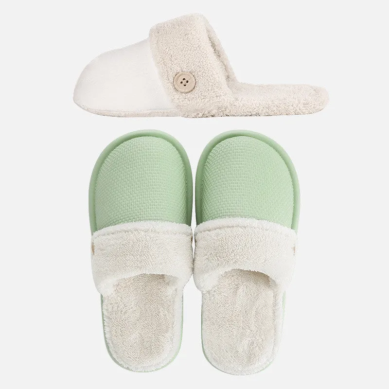 Grey non-slip EVA indoor slippers with artificial wool inner and removable insole, side view