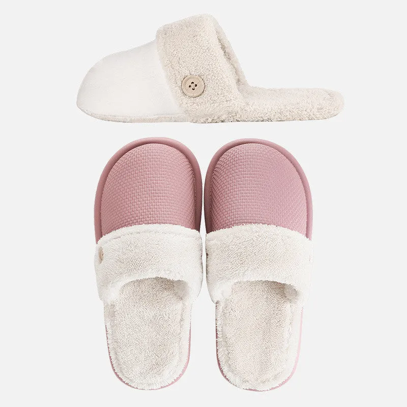 Grey non-slip EVA indoor slippers with artificial wool inner and removable insole, side view