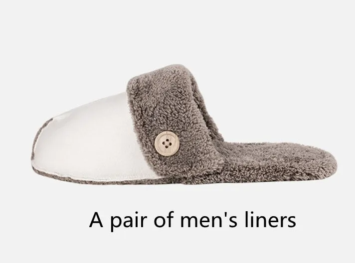 Grey non-slip EVA indoor slippers with artificial wool inner and removable insole, side view