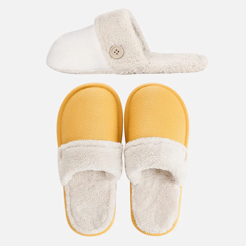 Grey non-slip EVA indoor slippers with artificial wool inner and removable insole, side view