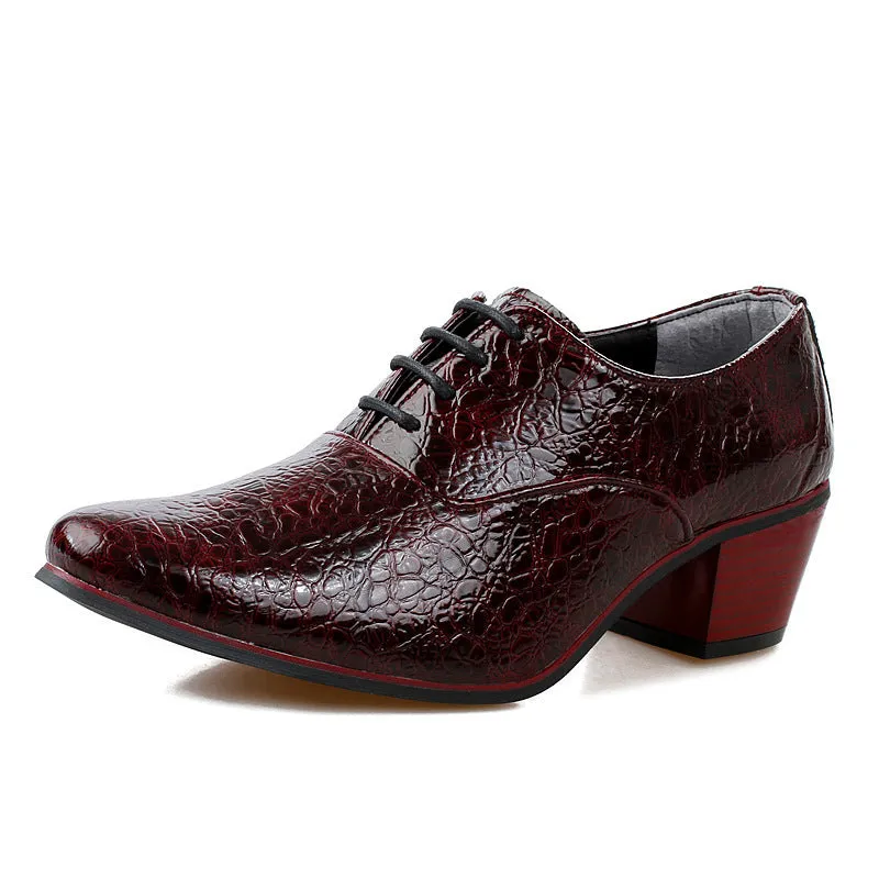 Men's casual pointed toe leather shoes in black with PU vamp and rubber sole