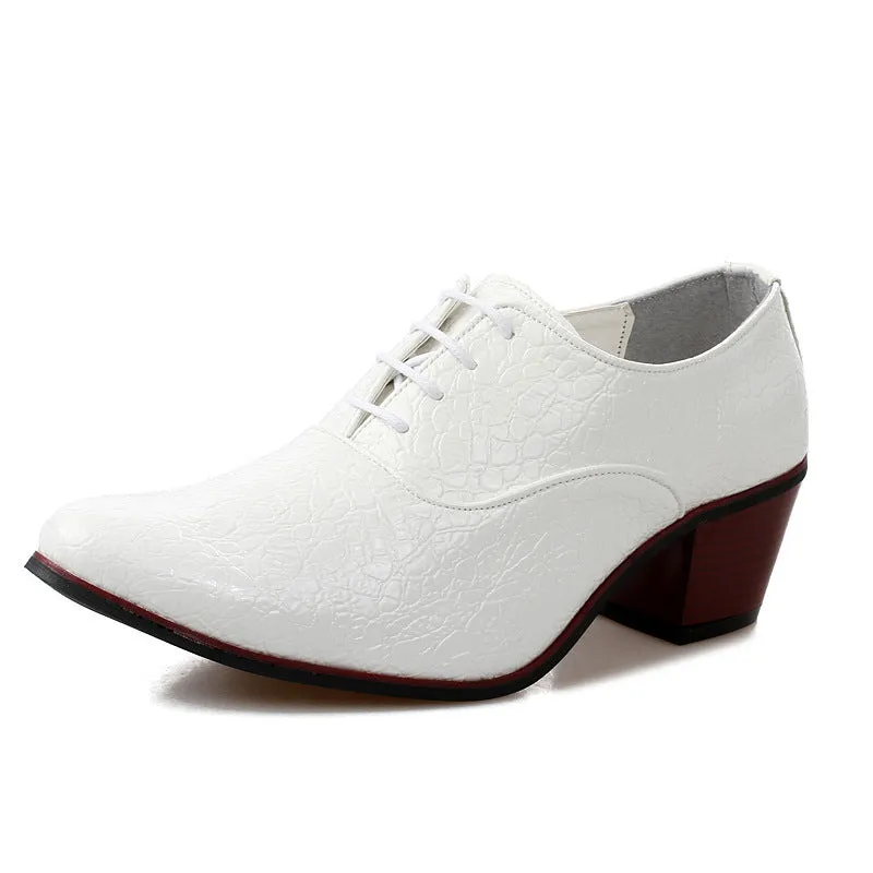 Men's casual pointed toe leather shoes in black with PU vamp and rubber sole