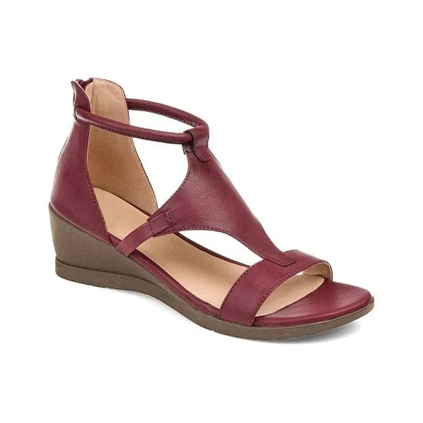 Summer wedges heel sandals casual women's Roman shoes back zipper artificial PU upper middle heel 3-5CM round toe plain pattern
