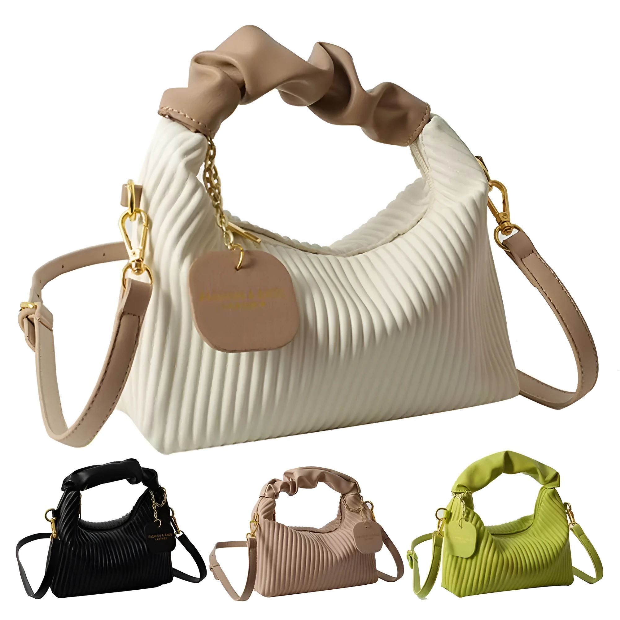 Women's PU leather pleated cloud crossbody bag in black front view