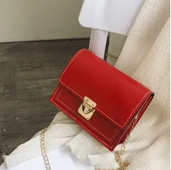 Women's PU leather small square messenger bag in beige with chain strap, 17x13x6cm.