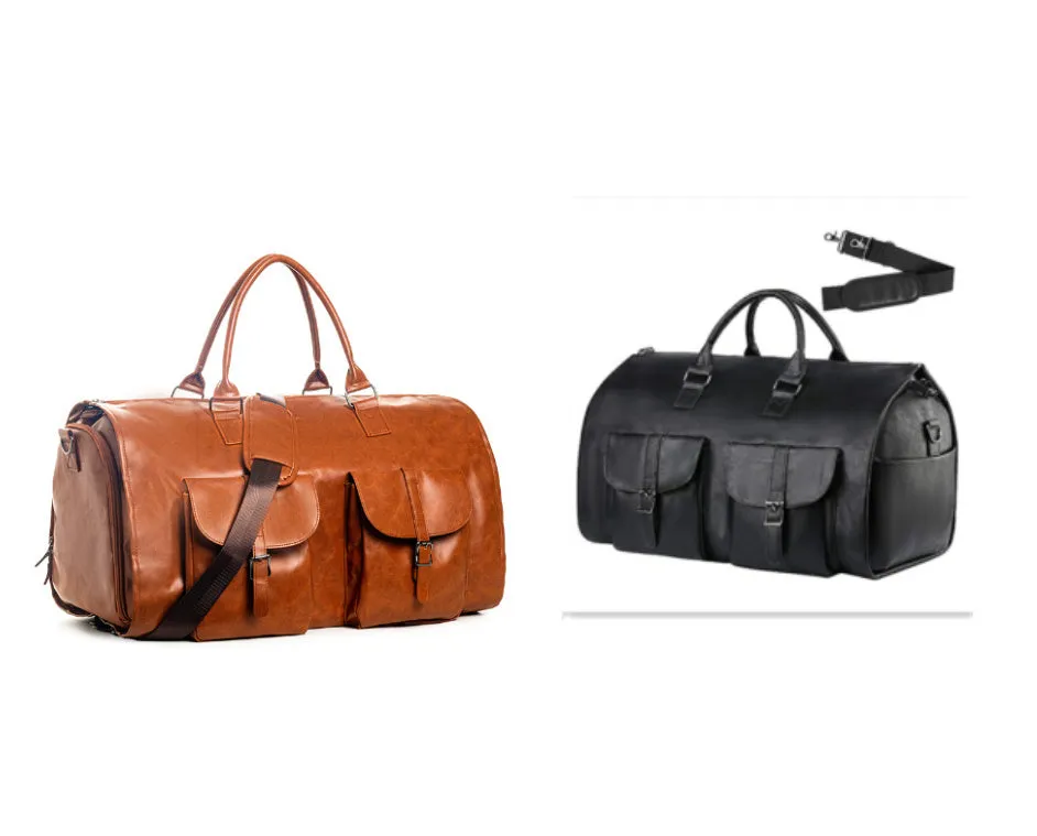 Portable folding PU leather travel bag in solid colour, 56x33x32cm, shown against neutral background