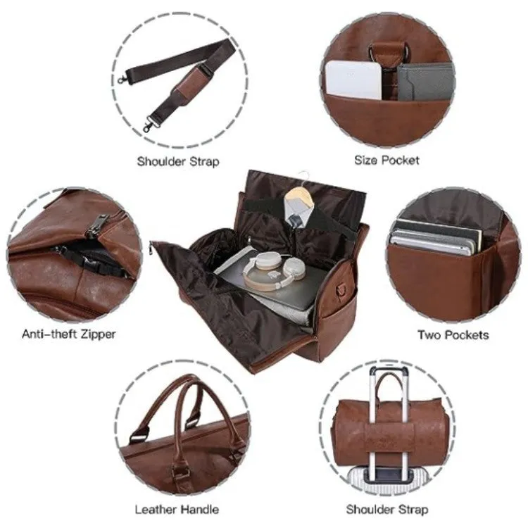Portable folding PU leather travel bag in solid colour, 56x33x32cm, shown against neutral background