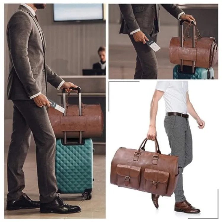 Portable folding PU leather travel bag in solid colour, 56x33x32cm, shown against neutral background