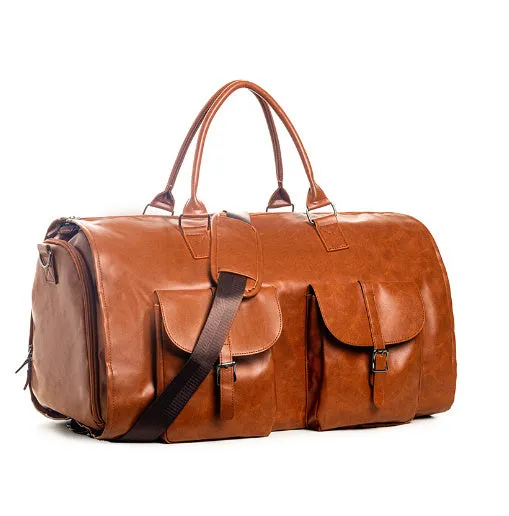 Portable folding PU leather travel bag in solid colour, 56x33x32cm, shown against neutral background