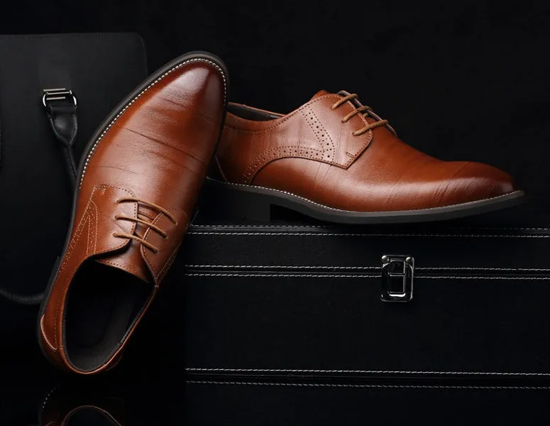 Men's plain toe dress shoes with rivet details, rubber sole, available in black, blue, brown, yellow, sizes 38-48