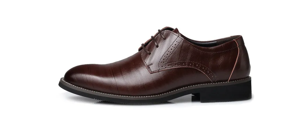 Men's plain toe dress shoes with rivet details, rubber sole, available in black, blue, brown, yellow, sizes 38-48