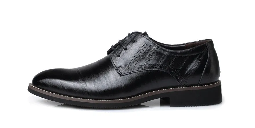 Men's plain toe dress shoes with rivet details, rubber sole, available in black, blue, brown, yellow, sizes 38-48
