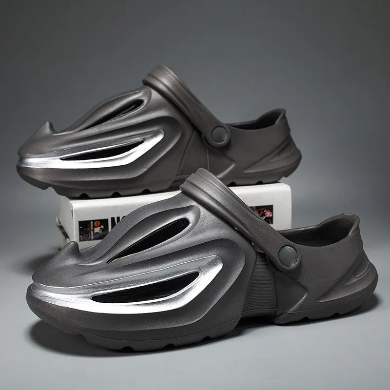 Men's solid colour EVA beach shoes slip-on sandals in grey silver colour