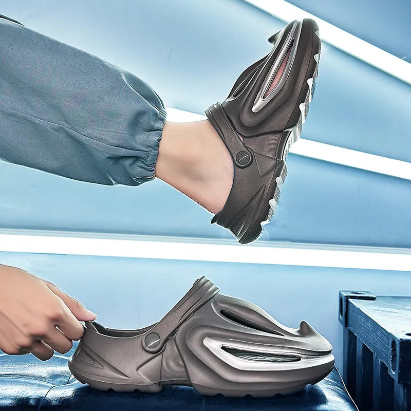 Men's solid colour EVA beach shoes slip-on sandals in grey silver colour