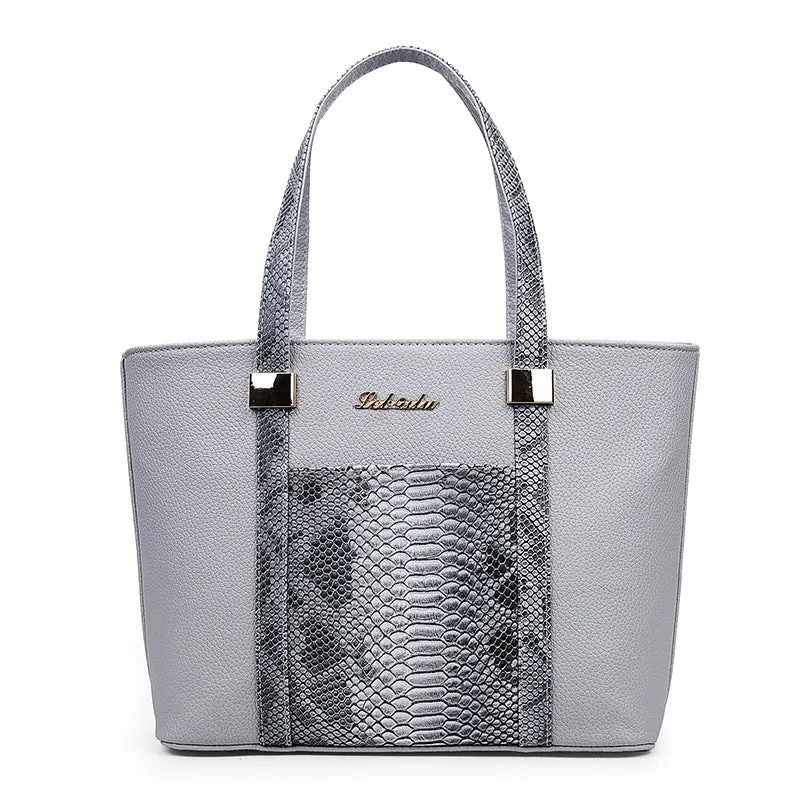 Women's shoulder bag set with handbag, wallet, card case in black, grey, white, rose red; square vertical shape with car stitching and zipper closure