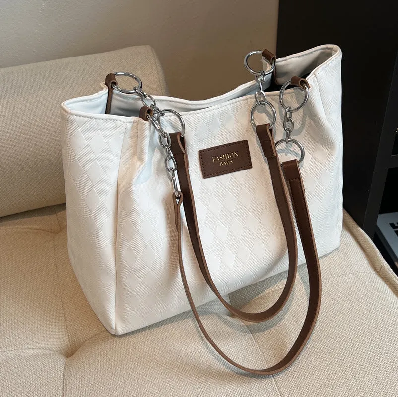 PU rhombus pattern totes chain shoulder bag in black for women shopping bags 30x25cm