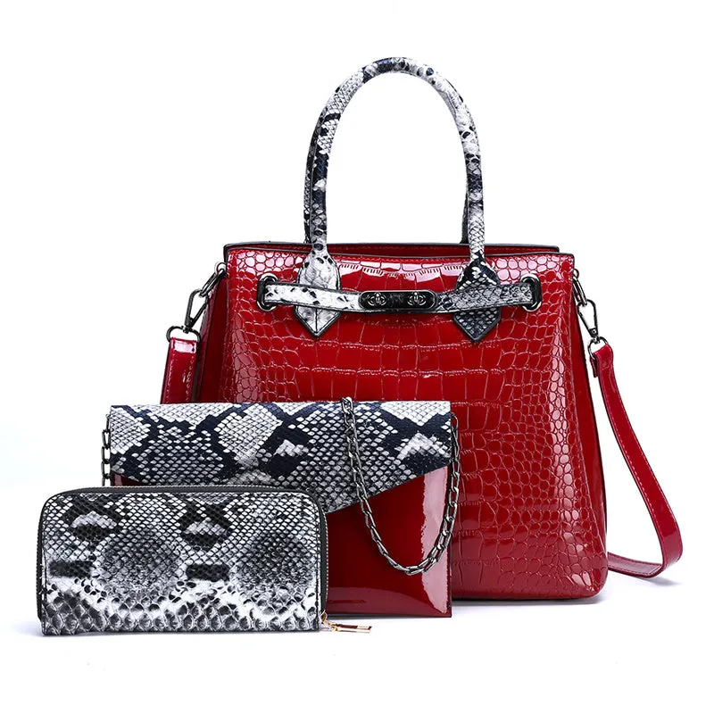 Ladies PU leather handbag with geometric stitching and zipper closure in horizontal square shape