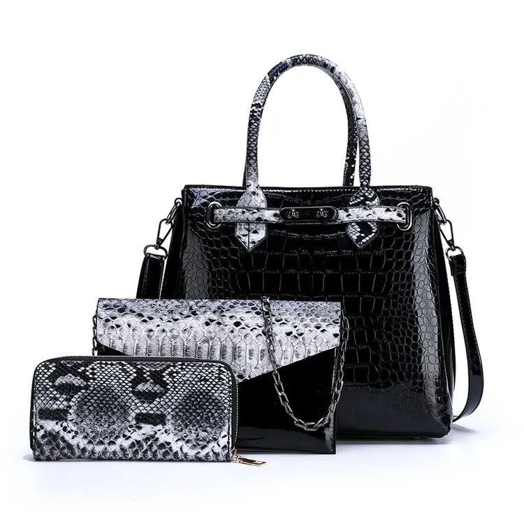 Ladies PU leather handbag with geometric stitching and zipper closure in horizontal square shape
