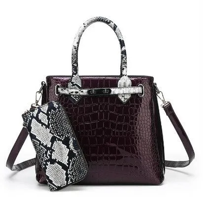 Ladies PU leather handbag with geometric stitching and zipper closure in horizontal square shape