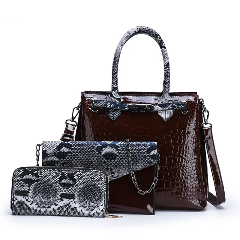 Ladies PU leather handbag with geometric stitching and zipper closure in horizontal square shape