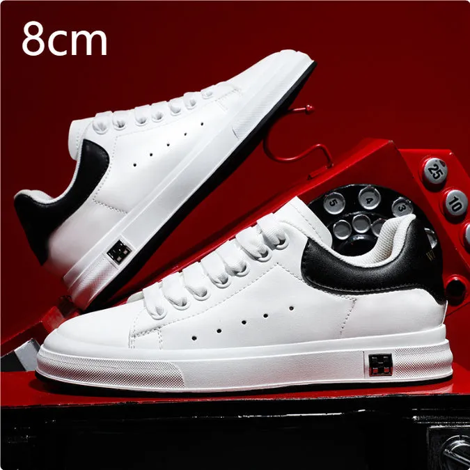 Men's height increasing leisure sneakers, black, 6cm hidden elevator, round toe, lace-up front