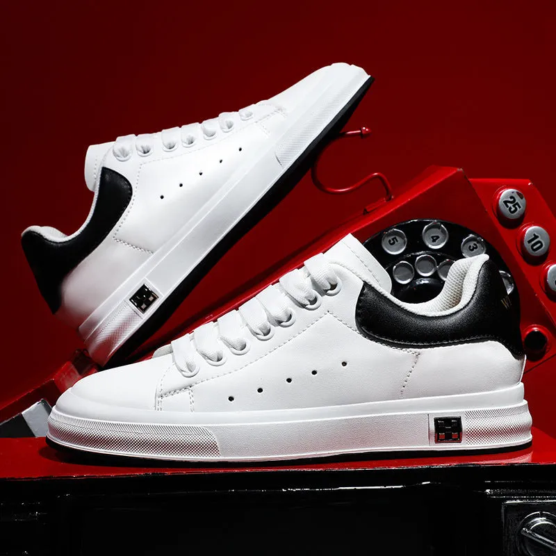 Men's height increasing leisure sneakers, black, 6cm hidden elevator, round toe, lace-up front