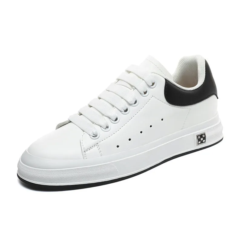Men's height increasing leisure sneakers, black, 6cm hidden elevator, round toe, lace-up front