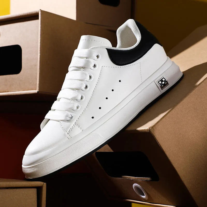 Men's height increasing leisure sneakers, black, 6cm hidden elevator, round toe, lace-up front