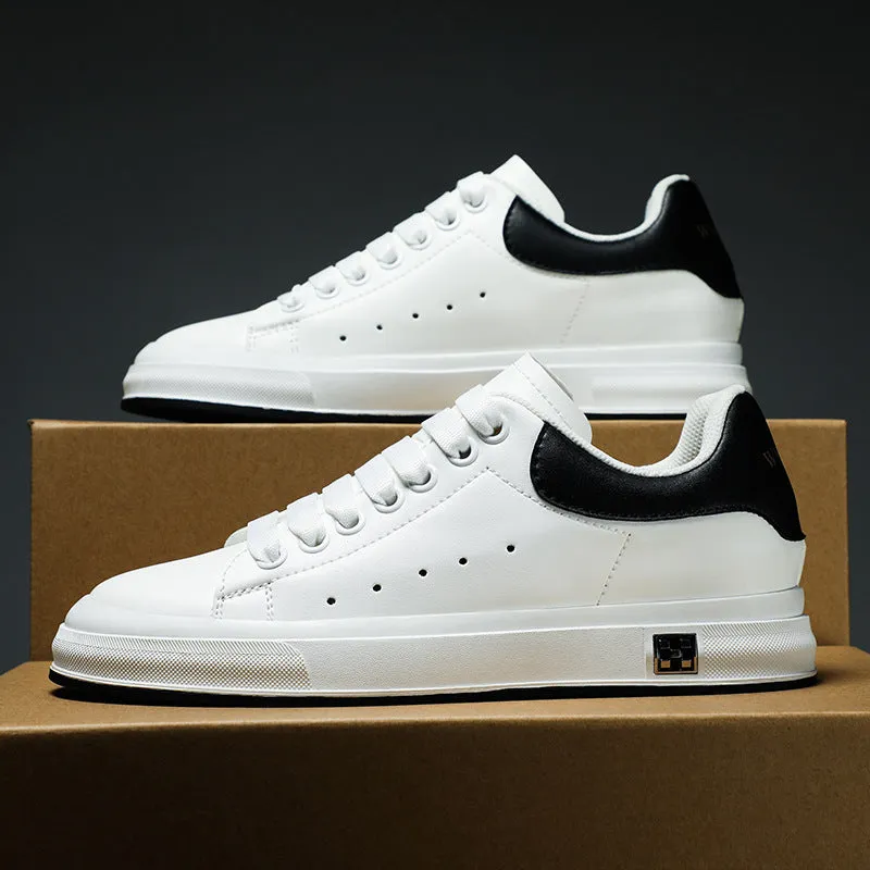 Men's height increasing leisure sneakers, black, 6cm hidden elevator, round toe, lace-up front