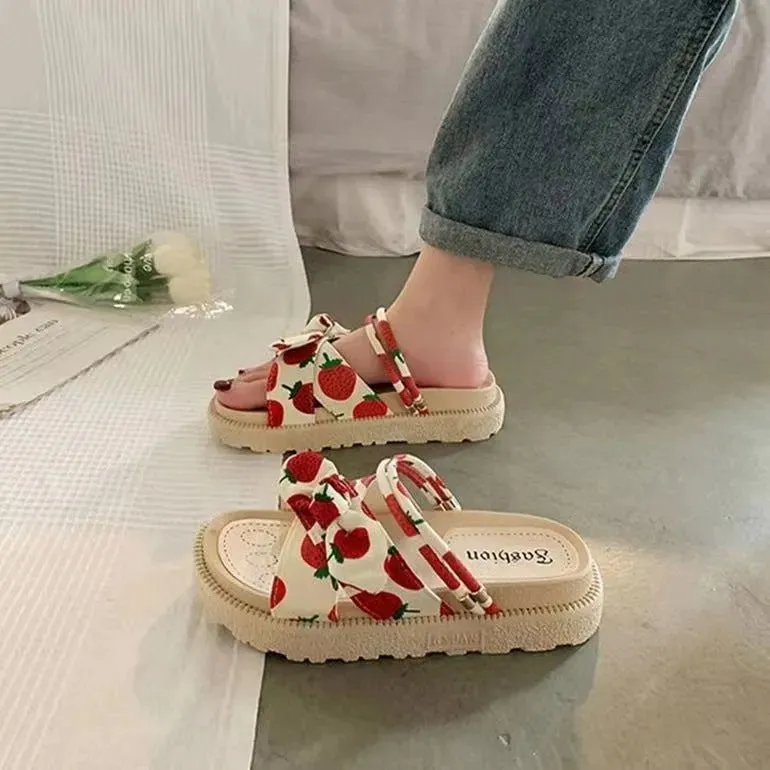 Women's two-wear flat platform sandals in green, beige, and black with 4.5cm heel and EVA upper