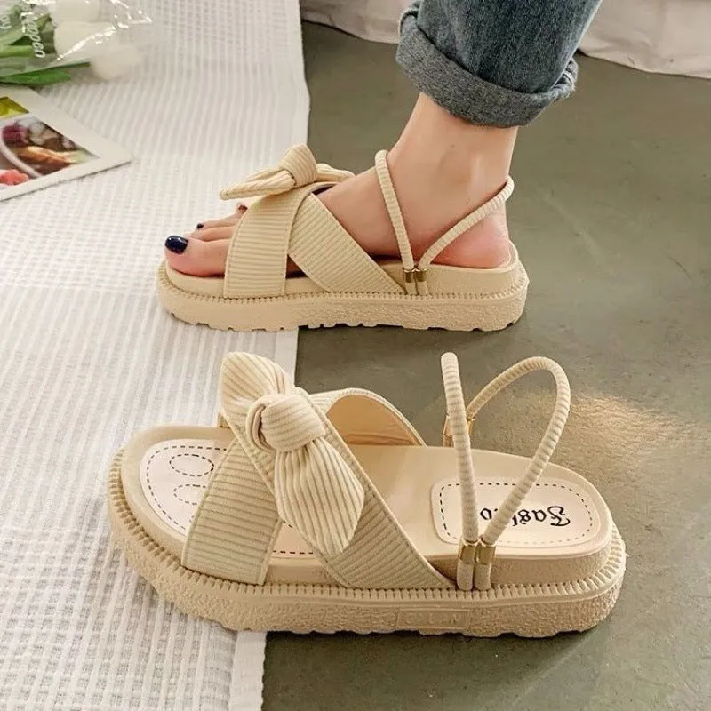 Women's two-wear flat platform sandals in green, beige, and black with 4.5cm heel and EVA upper