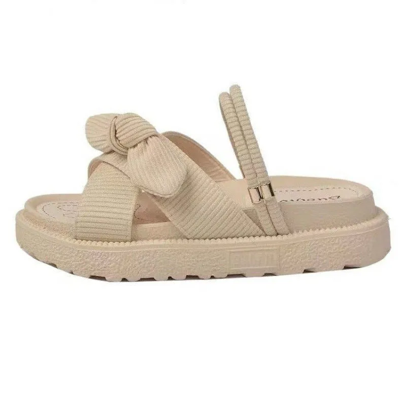 Women's two-wear flat platform sandals in green, beige, and black with 4.5cm heel and EVA upper